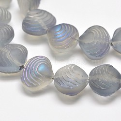 Frosted Electroplate Glass Shell Beads Strands, Rainbow Plated, Lavender, 12x14.5x10mm, Hole: 1mm, about 32pcs/strand, 16 inch(X-EGLA-M002-B03)