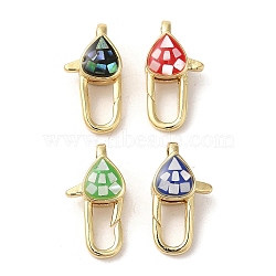 Brass Enamel Lobster Claw Clasps, with Shell, Long-Lasting Plated, Lead Free & Cadmium Free, Real 18K Gold Plated, Teardrop, Mixed Color, 18x9.5x6.5mm, Hole: 1.5mm(KK-K385-013G)