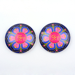 Yoga Theme Glass Cabochons, for DIY Projects, Half Round/Dome, Hot Pink, 25x6mm(X-GGLA-L011-25mm-07)