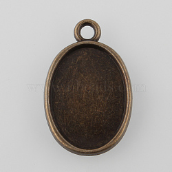 Tibetan Style Antique Bronze Alloy Flat Oval Pendant Cabochon Settings, Plain Edge Bezel Cups, Cadmium Free & Nickel Free & Lead Free, Tray: 18x13mm, 24.5x16x2mm, Hole: 2mm, about 769pcs/1000g(TIBEP-M022-06AB-NF)