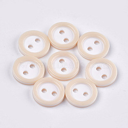 Resin Buttons, 2-Hole, Flat Round, Blanched Almond, 11x2mm, Hole: 1.8mm, about 1000pcs/bag(BUTT-Q041-02G)