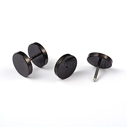 Flat Round 304 Stainless Steel Ear Fake Plugs, Ear Studs, Hypoallergenic Earrings, Gunmetal, 10x10mm; Pin: 1mm(EJEW-L164-07B)