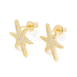 Clear Cubic Zirconia Star Stud Earrings, Brass Jewelry for Women, Cadmium Free & Nickel Free & Lead Free, Real 18K Gold Plated, 16x9.5mm, Pin: 0.6mm(EJEW-P196-13G)