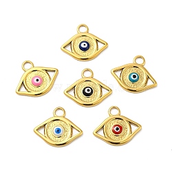 304 Stainless Steel Enamel Pendants, Real 18K Gold Plated, Evil Eye Charm, Mixed Color, 15x18x2mm, Hole: 2.8mm(STAS-D011-04G)
