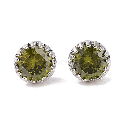 Rack Plating Brass Micro Pave Cubic Zirconia Split Earrings, Long-lasting Plated, Carat Round Shape, Platinum, Dark Olive Green, 9mm(EJEW-I304-02P-01)