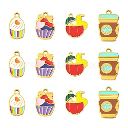 12Pcs 4 Styles 304 Stainless Steel Charms, Ion Plating(IP), with Enamel, Real 14K Gold Plated & Golden, Mixed Color, 11~15x7~10x0.8~1.5mm, Hole: 0.8~1.5mm, 3pcs/style(STAS-CJ0003-12)