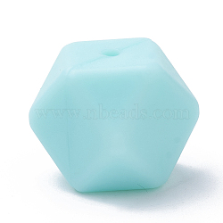 Food Grade Eco-Friendly Silicone Beads, Chewing Beads For Teethers, DIY Nursing Necklaces Making, Faceted Cube, Pale Turquoise, 14x14x14mm, Hole: 2mm(SIL-Q009B-62)
