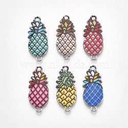 Printed Alloy Links connectors, with Enamel, Pineapple, Platinum, Mixed Color, 27x11.5x2.5mm, Hole: 1.5mm(PALLOY-S118-19)