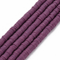 Handmade Polymer Clay Bead Strands, Heishi Beads, Disc/Flat Round, Purple, 4x0.5~1mm, Hole: 1.5mm, about 320~447pcs/strand, 15.74~16.92 inch(X-CLAY-T002-4mm-73)