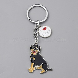 Alloy Keychain, with Enamel Dog Pendants, Black, 10.4cm.(KEYC-SZC0006-01Q)