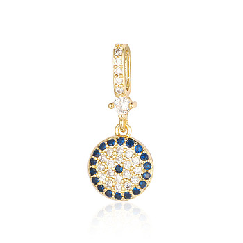 Brass Micro Pave Cubic Zirconia Pendants, Evil Eye Charms, Real 18K Gold Plated, 28x12x2.4mm
