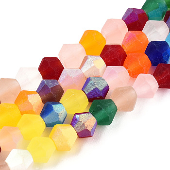 Imitate Austrian Crystal Bicone Frosted Glass Beads Strands, Grade AA, Faceted, Colorful, 4x4mm, Hole: 1mm, about 82~85pcs/strand, 12.01~12.2 inch(30.5~31cm)