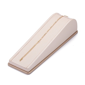 Wooden Clovered with PU Leather Bracelet Displays Stand, with Sponge and Paper Card, Rectangle, Antique White, 21.3x5.8x4.75cm