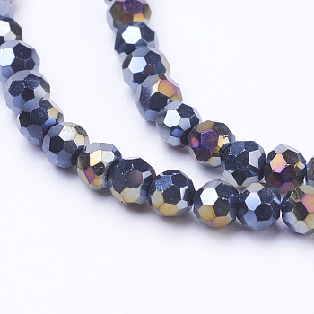 Faceted(32 Facets) Round AB Color Electroplate Glass Beads Strands, Black, 4mm, Hole: 1mm, about 88~90pcs/strand, 28~30cm