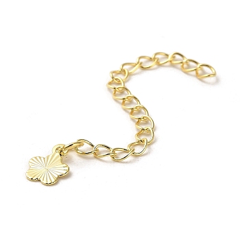 Rack Plating Brass Curb Chain Extender, End Chains with Flower Drop, Real 18K Gold Plated, 61mm