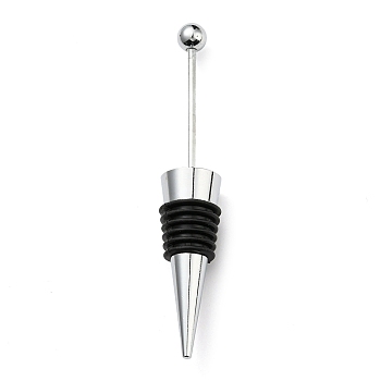 Beadable Wine Stoppers, Alloy & Rubber Wine Saver Bottle Stopper, Cone, Black, 115x20mm