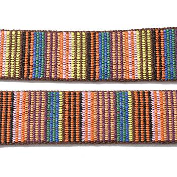 Polyester Stripe Ribbons, Jacquard Ribbons, Dark Orange, 1-1/2 inch(38mm)