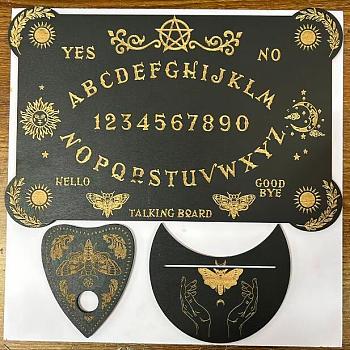 Wooden Witch Craft Sets, including Moon Shape Tarot Card Stand Holder, Rectangle Pendulum Board, Heart Shape Crystal Ball Stand, Butterfly Pattern, 100~200x82~300x4~4.5mm, 3pcs/set