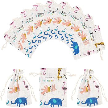 Polycotton(Polyester Cotton) Packing Pouches Drawstring Bags, with Animal Printed, Colorful, 13.7x10cm