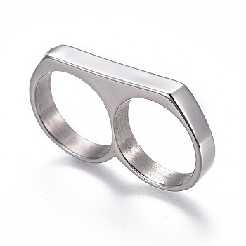 304 Stainless Steel Finger Rings, Double Rings, Stainless Steel Color, Size 7, 17mm
