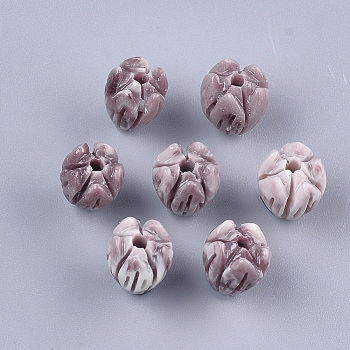Synthetic Coral Beads, Dyed, Flower Bud, Rosy Brown, 8.5x7mm, Hole: 1mm