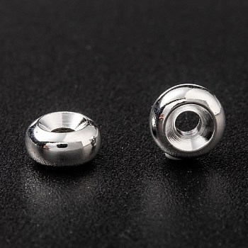 Brass Spacer Beads, Long-Lasting Plated, Flat Round, 925 Sterling Silver Plated, 6x3mm, Hole: 1.5mm