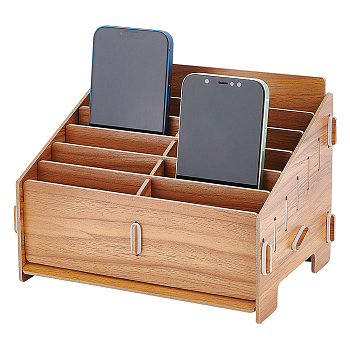 12-Grid Wooden Cell Phone Storage Box, Mobile Phone Holder, Desktop Organizer Storage Box for Classroom Office, BurlyWood, Finished Product: 22x15.5x15.5cm