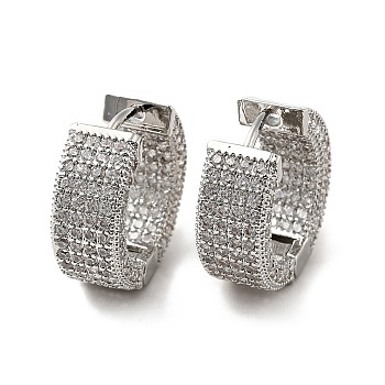 Clear Cubic Zirconia Hinged Hoop Earrings, Rack Plating Brass Jewelry for Women, Platinum, 17x7mm, Pin: 0.8mm