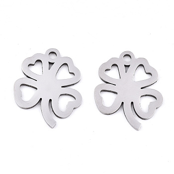 201 Stainless Steel Pendants, Laser Cut, Clover, Stainless Steel Color, 18.5x15x0.9mm, Hole: 1.8mm