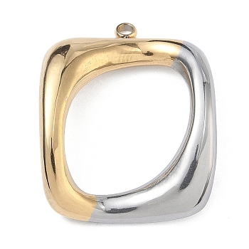 304 Stainless Steel Pendants, Rectangle Charms, Ion Plating(IP), Two Tone, Golden & Stainless Steel Color, 27x23x3mm, Hole: 1.8mm