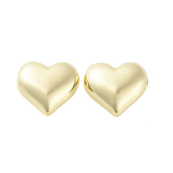 Brass Stud Earrings for Women, Heart, Real 18K Gold Plated, 17x18mm