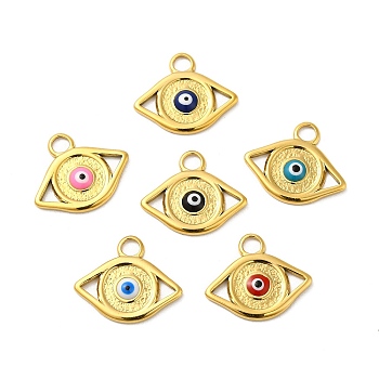 304 Stainless Steel Enamel Pendants, Real 18K Gold Plated, Evil Eye Charm, Mixed Color, 15x18x2mm, Hole: 2.8mm