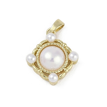 Brass Pendants, with ABS Plastic Imitation Pearl, Flower Charms, Real 18K Gold Plated, 18x16x7mm, Hole: 2.5x5mm