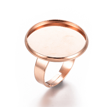 Adjustable 201 Stainless Steel Finger Rings Components, Pad Ring Base Findings, Flat Round, Rose Gold, Tray: 20mm, 18mm