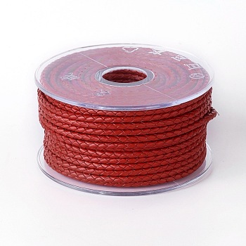 Braided Cowhide Cord, Leather Jewelry Cord, Jewelry DIY Making Material, Dark Red, 3mm, about 5.46 yards(5m)/roll