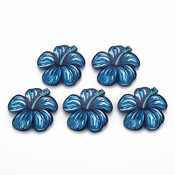 3D Printed Acrylic Pendants, Flower, Steel Blue, 36.5x39x6mm, Hole: 1.6mm