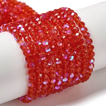 Electroplate Transparent Glass Beads Strands, Faceted, Round, Rainbow Plated, Red, 3mm, Hole: 0.8mm, about 164~166pcs/strand, 19.69~19.88 inch(50~50.5cm)