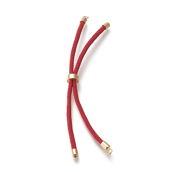 Nylon Twisted Cord Bracelet Making, Slider Bracelet Making, with Eco-Friendly Brass Findings, Round, Golden, FireBrick, 8.66~9.06 inch(22~23cm), Hole: 2.8mm, Single Chain Length: about 4.33~4.53 inch(11~11.5cm)