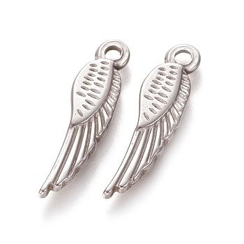 304 Stainless Steel Pendants, Wing, Stainless Steel Color, 26x7x2mm, Hole: 2mm