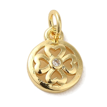 Brass Micro Pave Clear Cubic Zirconia Pendants, Clover, Real 18K Gold Plated, 12x9.5x2.4mm, Hole: 3.2mm