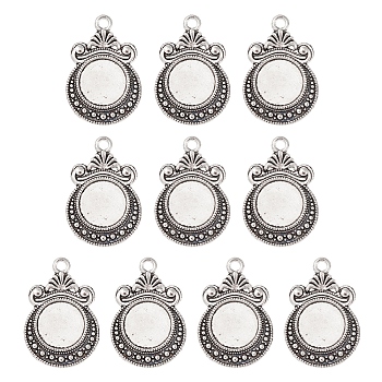 Tibetan Style Zine Alloy Pendant Cabochon Settings, Flat Round, Antique Silver, Tray: 12mm, 28x19x2mm, Hole: 2mm