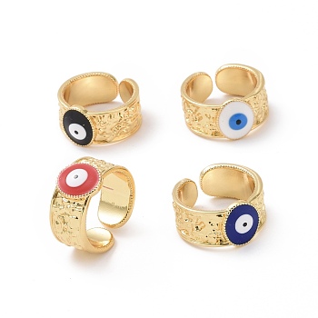 Enamel Evil Eye Open Cuff Ring, Real 18K Gold Plated Brass Jewelry for Women, Cadmium Free & Lead Free, Mixed Color, US Size 6 1/2(16.9mm)
