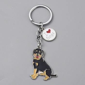 Alloy Keychain, with Enamel Dog Pendants, Black, 10.4cm.