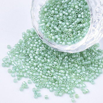 Pearlized Cylinder Seed Beads, Uniform Size, Aquamarine, 1.5~2x1~2mm, Hole: 0.8mm, about 4000pcs/bag, about 50g/bag