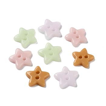 Ceramics Buttons, 2-Hole, Star, Mixed Color, 11.5x12x2.5mm, Hole: 1.6mm