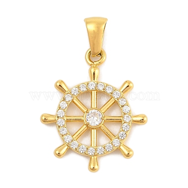 Golden Clear Anchor & Helm Stainless Steel+Cubic Zirconia Pendants