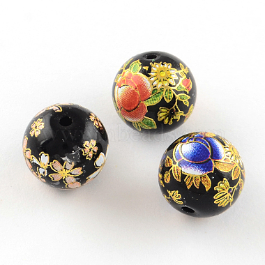 Mixed Flower Picture Printed Glass Round Beads(GFB-R004-12mm-M21)-2
