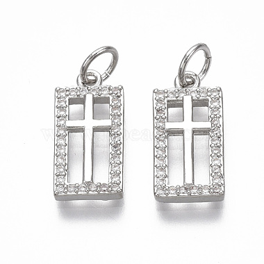 Real Platinum Plated Clear Rectangle Brass+Cubic Zirconia Pendants