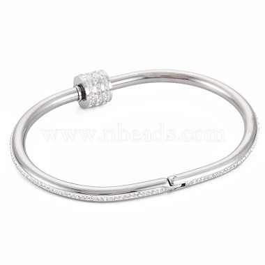 Stainless Steel Bangle with Crystal Rhinestone Column Screw Shackle for Women(BJEW-N017-026P)-2