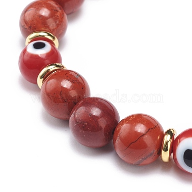 Natural Red Jasper & Lampwork Evil Eye Round Beaded Stretch Bracelet(BJEW-JB08713-03)-5